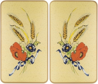 WENKO Herd-Abdeckplatte Universal Modell Kornblumen, Glas, (Set, 2 tlg), Herdabdeckung für alle Herdarten, kratzfest, mit rutschfesten Füßen