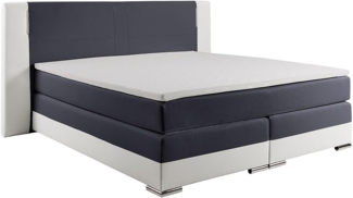 Vente-unique - LED-Boxspringbett mit Kopfteil + Lattenroste + Matratzen + Topper - 180 x 200 cm - Kunstleder - Weiß & Grau - ASTI II von YSMÉE