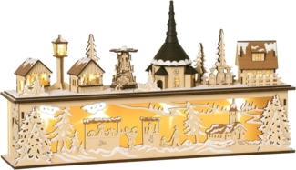 HOMCOM Weihnachtsdorf Weihnachtsdeko, Weihnachtsdorf, 10 LEDs, Holz, 45 x 10 x 25 cm, Kirche mit integrierter LED-Beleuchtung, Höhe 25 cm