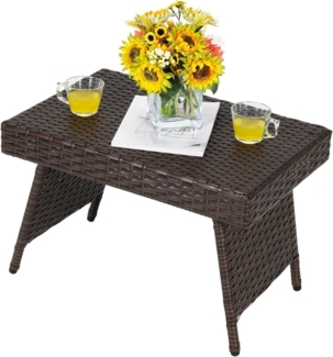 COSTWAY klappbar Rattantisch, Beistelltisch Gartentisch Polyrattan, Balkontisch mit PVC-Platte, Teetisch für Garten Wohnzimmmer Balkon, Braun…