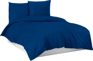 Mixibaby Bettwäsche Bettgarnitur Bettbezug 100% Baumwolle 135x200 155x220 200x200 200x220, Farbe:Dunkelblau, Größe:155x220 cm