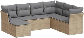 vidaXL 7-tlg. Garten-Sofagarnitur mit Kissen Beige Poly Rattan