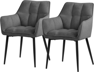 ML-DESIGN Polsterstuhl Esszimmerstuhl mit dickem gepolsterter Sitz Rücken- und Armlehnen (2 St), Wohnzimmerstuhl aus Frotteestoff Dunkelgrau Loungesessel Küchenstuhl