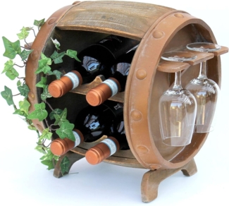 Weinregal Holz Weinfass Braun 33 cm 2110 Bar Flaschenregal Flaschenständer Klein Fass Holzfass mit Glashalter