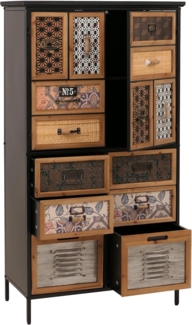 Apothekerkommode HWC-O80, Schrank Highboard Schubladen, Vintage Shabby-Look 136x73x35cm, natur/bunt Metalloptik