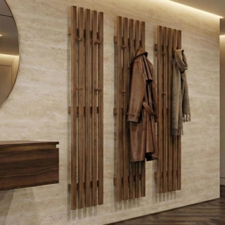 MCA 3er-Set Garderobenpaneel HWC-P56, Wandgarderobe Garderobenleiste Holzgarderobe, 24 Haken Massiv-Holz, Eiche