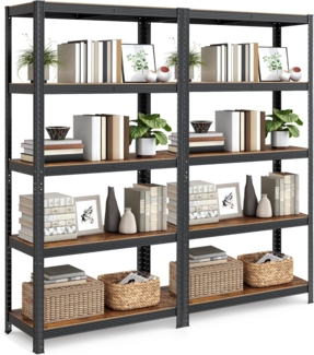 Songmics Standregal, 2er Set, Bücherregal, Lagerregal, 5 Ablagen, Küchenregal, Regal, 40 x 90 x 180 cm, bis 875 kg belastbar, verstellbare Ablagen, Industrie-Design, vintagebraun-schwarz GLR040B12