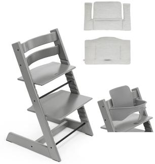 Stokke 'Tripp Trapp' Hochstuhl, storm grey, höhenverstellbar, Buche, inkl. Classic Kissen & Babyset in Nordic Grey