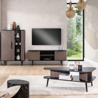 Lomadox Wohnzimmer-Set PRETORIA-132, (Mega-Spar-Set, 3-St, 3-tlg), Wohnmöbel Set inkl. Couchtisch in graphit mit braun in Holzoptik