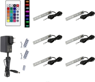QLS LED Unterbauleuchte RGB 12V 2-8 Stück Schwarz, LED fest integriert, Glasbodenbeleuchtung Lichtleiste Fernbedienung 16 Farben Dimmbar