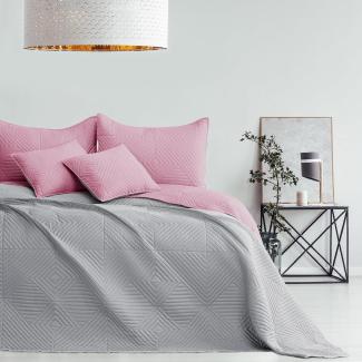 AmeliaHome Tagesdecke rosa grau 170x270 Bettüberwürf zweiseitig Ultrasonic Steppung Polyester Softa