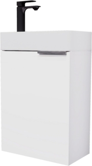 Planetmöbel Waschtisch mit Unterschrank 40cm in Weiß mit Waschbecken & Armatur in Schwarz matt, Badmöbel Set für Bad, Gäste WC