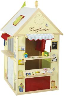 Roba Spielhaus mit Kaufladen, Kasperletheater, Tafel, Schalter, Kiosk & Zubehörset, MDF natur, 82,5 x 94,5 x 138 cm