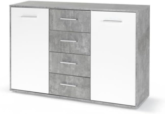 Forte ANTUZA Kommode B x H x T: 122,6 x 88,1 x 34,2, Holzwerkstoff, Betonoptik Hellgrau/Weiß, Groß