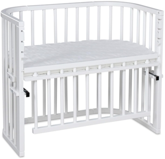 Babybay Maxi Comfort Plus Beistellbett, weiß lackiert mit Matratze Classic Cotton Soft