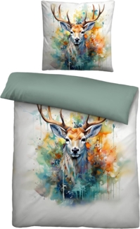 biberna Feinbiber Bettwäsche 0346737 HIRSCH, natur, 1x 155x200 cm + 1x 80x80 cm