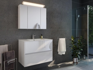 Badmöbelset Taifun 80cm 2tlg mit Spiegelschrank weiß Hgl : Weiss hochglanz