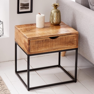 riess-ambiente Nachttisch IRON CRAFT 45cm natur / schwarz, Massivholz · Beistelltisch · mit Schublade · Industrial · Mangoholz