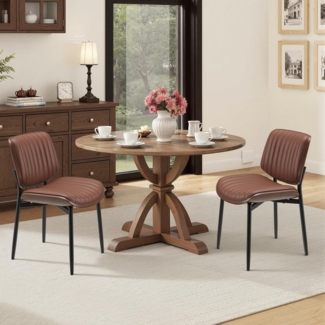 COLAMY Esszimmerstuhl 2er Set, Esszimmer- und Küchenstühle, Gepolsterte Stühle im Mid-Century-Modern-Stil mit Walnuss-Bugholz und Metallbeinen,Braun