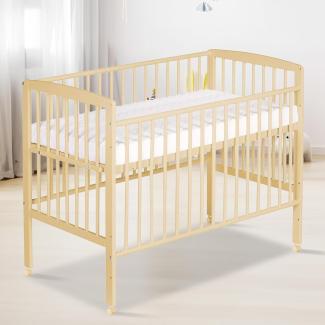 Schardt - Baby Beistellbett Micky Plus mit Rollen - Natur lackiert - 60×120 cm - Stufenlos Höhenverstellbar - inkl. Umbauseiten und Sicherheitsgurtsystem (Natur Lackiert mit Rollen)