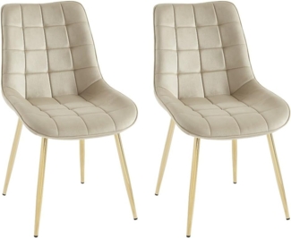 Vente-unique - Polsterstuhl 2er-Set - Samt & goldfarbenes Metall - Beige - OLLUA
