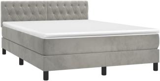 vidaXL Polsterbett mit Matratze & LED Hellgrau 140x200 cm Samt