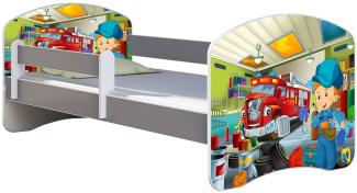 ACMA Kinderbett Jugendbett mit Einer Schublade und Matratze Grau mit Rausfallschutz Lattenrost II (45 Mechaniker, 160x80)