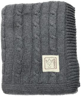 Kaiser 6521824 Cable Knitt - Babydecke Strick 100% Bio Baumwolle (KBA), atmungsaktive Babydecke, Neugeborene für den Sommer, Kinderwagendecke, Babyschalendecke, Fb. Dark Grey