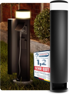 SSC-LUXon LED Gartenstrahler PALISO Energiesaeule mit Licht und 2 Steckdosen fuer Aussen - schwarz