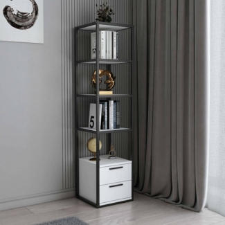 Dmora - Bücherregal Artemis, Büroregal, Mobiler Buchhalter, Bücherbrett, 39x39h169 cm, Weiß und Schwarz