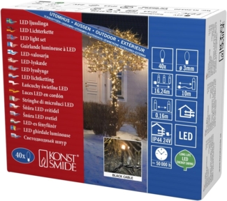 Konstsmide Micro LED Lichterkette, 40 bernsteinfarbene Dioden, 24V Außentrafo, schwarzes Kabel - 3610-800, Bernstein
