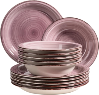 Teller-Set fr 6 Personen im modernen Vintage Look, 12-teiliges Tafelservice, handbemalt; Berry