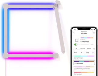 Nanoleaf Lines 90 Grad Squared Starter Kit, 4 Smarten LED RGBW Lichtleisten - Modulare WLAN 16 Mio. Farben Wandleuchte Innen, Musik & Bildschirm Sync, OK mit Alexa Google Apple, für Deko & Gaming