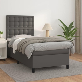 vidaXL Boxspringbett mit Matratze Grau 90x190 cm Kunstleder 3142819