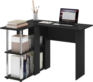 Furinno Abbott L-förmiger Schreibtisch mit Bücherregal, Americano, Edelstahlrohre