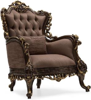 Casa Padrino Luxus Barock Wohnzimmer Sessel Grau / Braun / Gold - Handgefertigter Barockstil Sessel mit dekorativem Kissen - Luxus Wohnzimmer Möbel im Barockstil - Barock Möbel - Edel & Prunkvoll