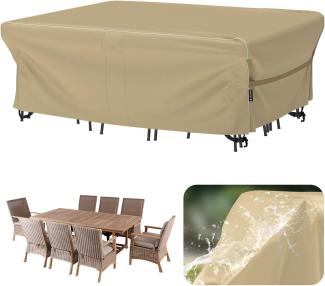 Velway Gartenmöbel Abdeckung Wasserdicht 250x210x71cm - Winddicht Schutzhülle mit Reflektierender Streifen 600D Oxford Möbelsets Abdeckung Staubfest Abdeckhauben für Gartentisch Sitzgruppe Khaki