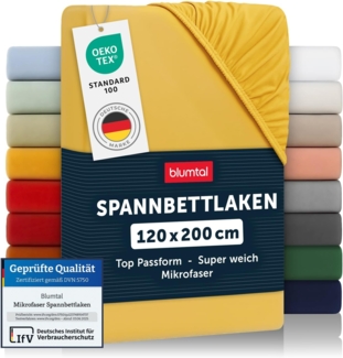 Blumtal® Spannbettlaken 120x200 cm - Bettlaken 120x200 aus Microfaser im 2er Set - Oekotex zertifiziertes Spannbetttuch 120x200 - Spannbettlaken 120x200 / Spannleintuch 120x200 cm -Spicy Mustard - Gelb