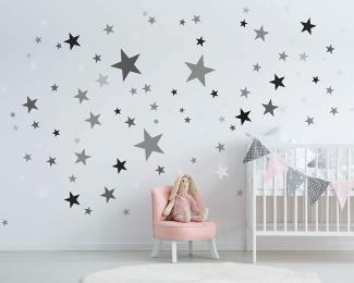 25 Sterne Wandtattoo fürs Kinderzimmer - Wandsticker Set - Pastell Farben, Baby Sternenhimmel zum Kleben Wandaufkleber Sticker Wanddeko - Kleinkinder, Erstausstattung auf Rauhfaser, Grau - Schwarz