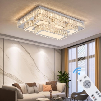 Eurotondisplay LED Deckenleuchte LED Deckenleuchte Kristall Lichtfarbe einstellbar mit Fernbedienung, LED fest integriert, Tageslichtweiß, Lichtfarbe und Helligkeit mit Fernbedienung oder App einstellbar