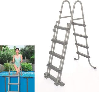 Bestway Flowclear Sicherheitsleiter, Poolleiter mit Kindersicherung durch hochklappbaren Einstieg, 122 cm