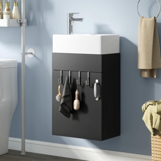 YITAHOME Badezimmerschrank,Waschbeckenunterschrank mit Tür Waschtisch mit Waschbecken,Aufbewahrungsschrank, Waschtischunterschrank mit 2 Haken,für Badezimmer Küche, Schwarz, Wasserhahn Nicht Enthalten