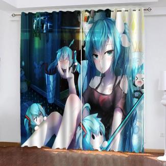 Fgolphd Verdunkelungsvorhang-Set 3D-Druck Anime Cartoons Hatsune Miku Vorhänge Für Kinderzimmer Schiebegardine Blickdicht Für Dekoration Wohnzimmer Esszimmer (100×140(BxH),5)