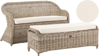 Beliani 'SUSUA' Gartensofa mit Ottomane, 2-Sitzer, Rattan natur, 141 x 69 x 86 cm