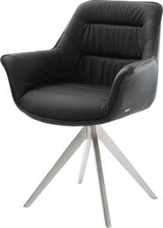 Esszimmerstuhl Kaira-Flex Echt-Leder Schwarz Kreuzgestell kantig Edelstahl