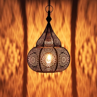 Marrakesch Orient & Mediterran Interior Pendelleuchte Orientalische Lampe Pendellampe Ilham Schwarz - 40cm, Handarbeit
