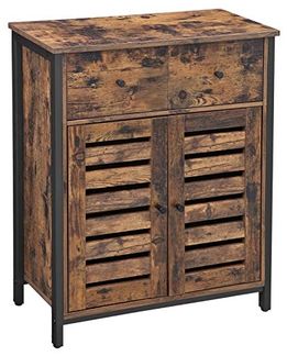 Vasagle 'LSC86BX' Beistellschrank, Sideboard mit Regalebene und Schublade, Küchenschrank, mit Lamellentüren, Wohnzimmer, Schlafzimmer, Arbeitszimmer, Büro, Flur, Industrie-Design, Vintage, Dunkelbraun, 80 x 68,6 x 30 cm