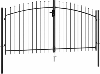 vidaXL Zauntor Doppelflügel mit Speerspitzen Stahl 3x1,5 m Schwarz 146028