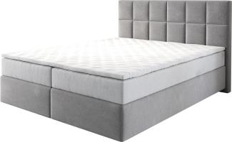 Boxspringbett Dream-Fine 160x200 cm Mikrofaser Grau mit TFK Matratze und Visco Topper