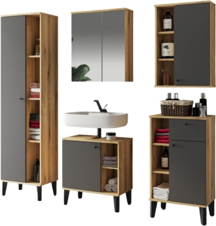 Badmöbel Set 5-teilig Torsby in grau und Eiche 180 cm